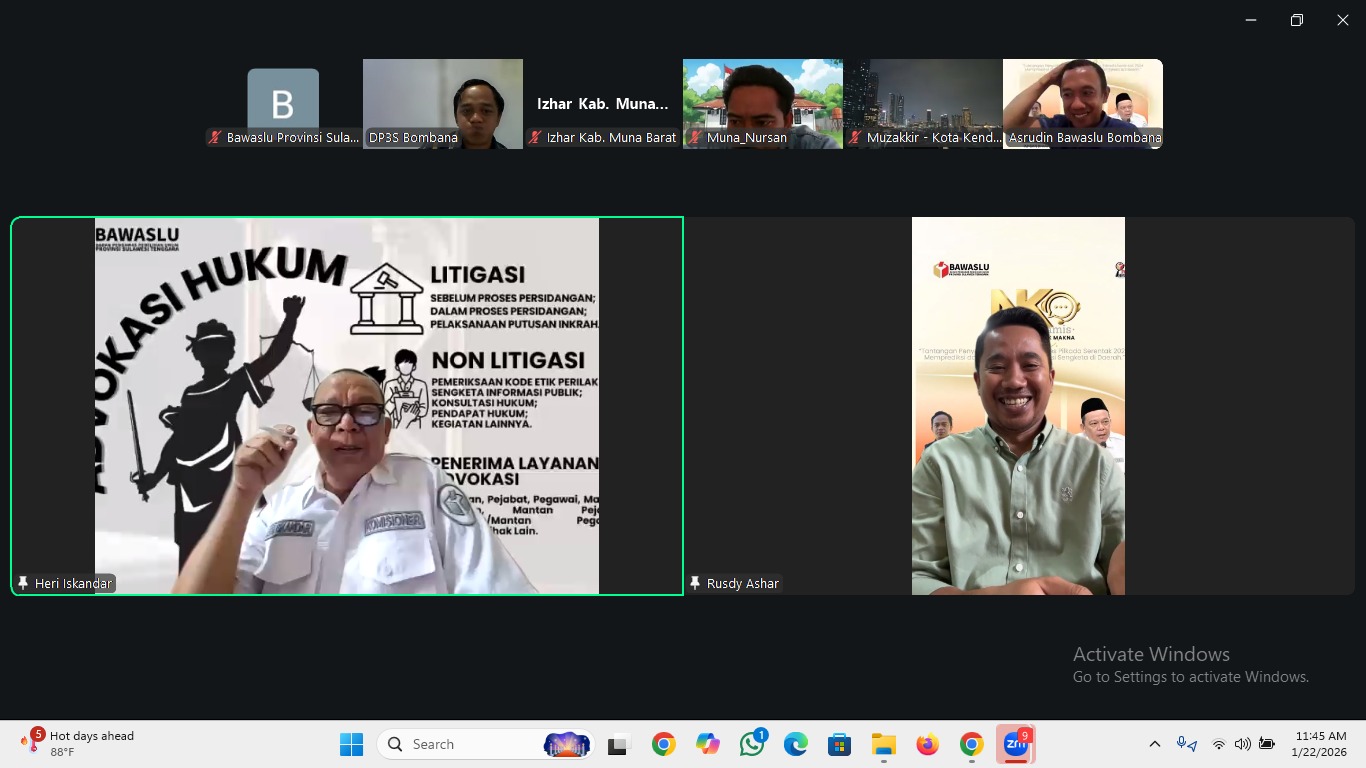 H. Heri Iskandar, SM (Anggota Bawaslu Provinsi Sulawesi Tenggara) Saat Memberikan Arahan Melalui Zoom Meeting Kegiatan Ngobrol Kamis 