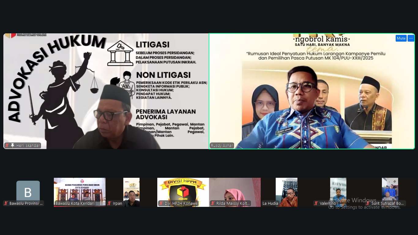 H. Heri Iskandar, SM (Anggota Bawaslu Provinsi Sultra) Saat Memberikan Arahan Sebagai Pemantik pada  Ngobrol Kamis Edisi 7 Melalui Zoom Meeting