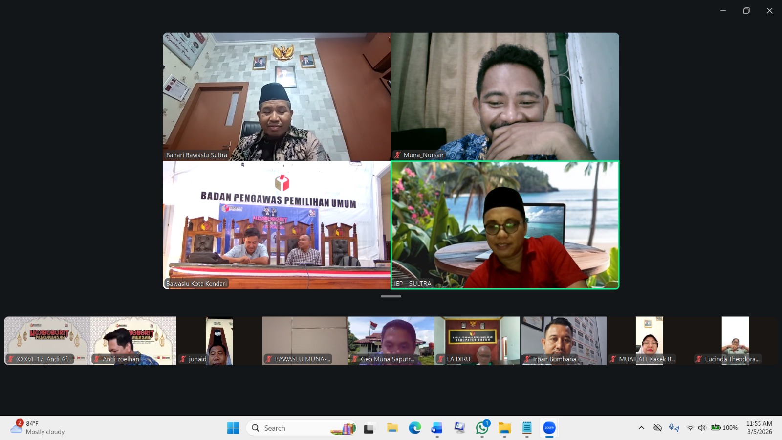 Indra Eka Putra (Anggota Bawaslu Provinsi Sultra) Saat Memberikan Arahan Sebagai Pemantik pada  Ngobrol Kamis Edisi 8 Melalui Zoom Meeting
