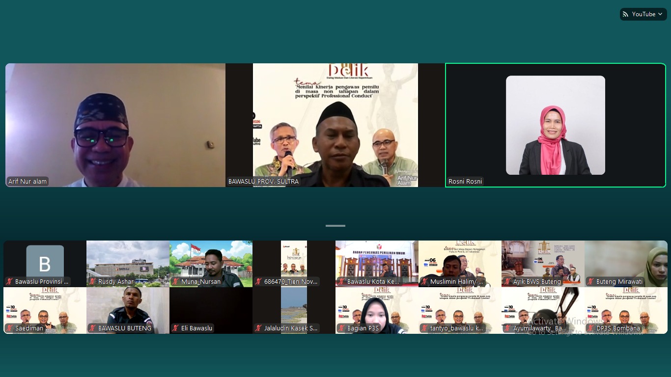 Foto Bersama Pada Kegiatan Program Delik Bawaslu Sultra Yang Dilaksanakan Melalui Zoom Meeting/Daring