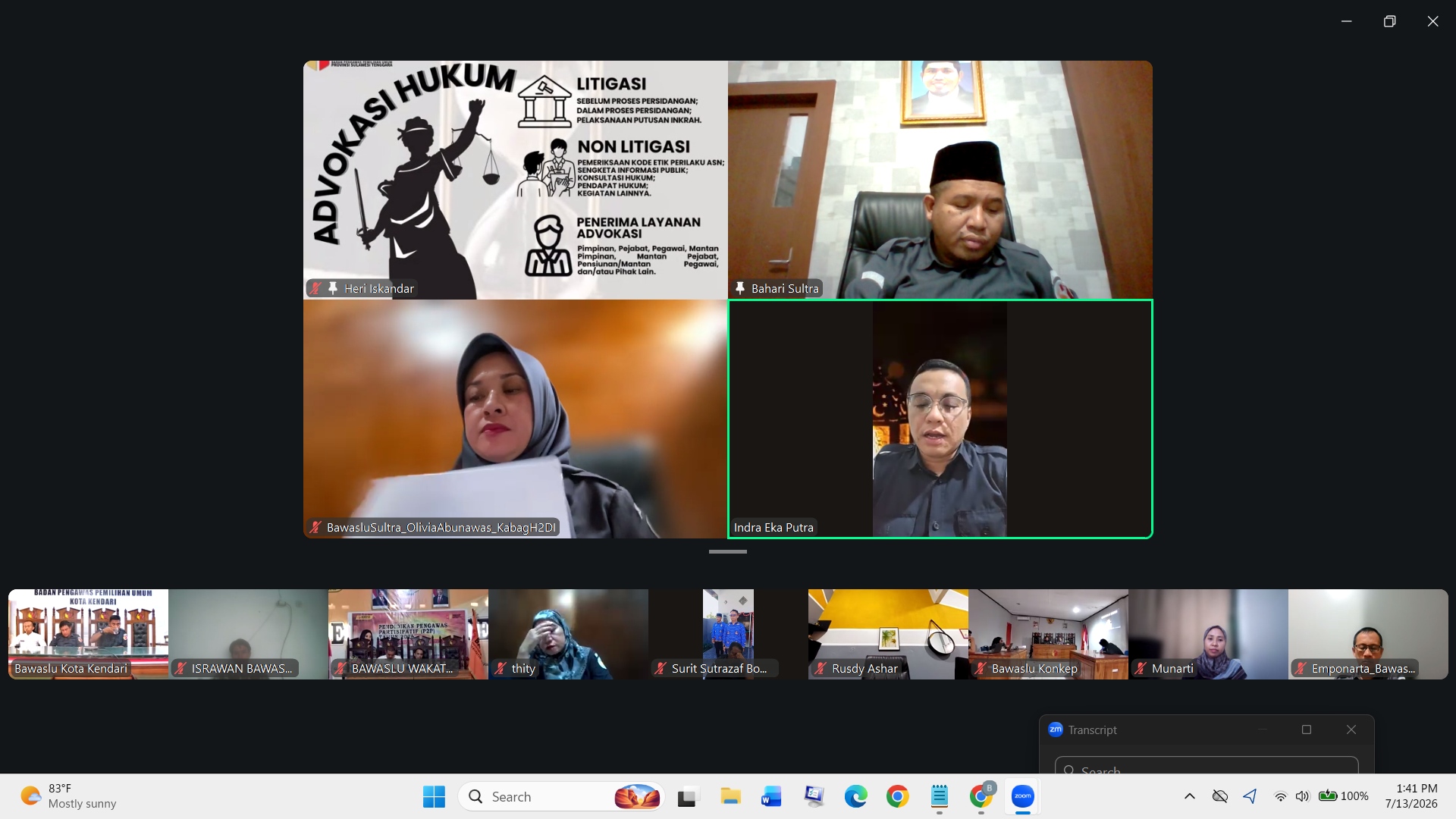Pimpinan Bawaslu Provinsi Sulawesi Tenggara Saat Memberikan Arahan Pada Kegiatan Rapat Evaluasi Kehumasan Via Daring/Zoom