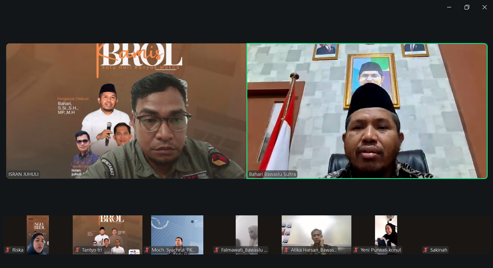 Bahari, S.Si.,M.P.,M.H (Anggota Bawaslu Provinsi Sultra) Saat Memberikan Arahan dan Sambutan Pada Kegiatan Ngobrol Kamis Melalui Zoom Meeting/Daring