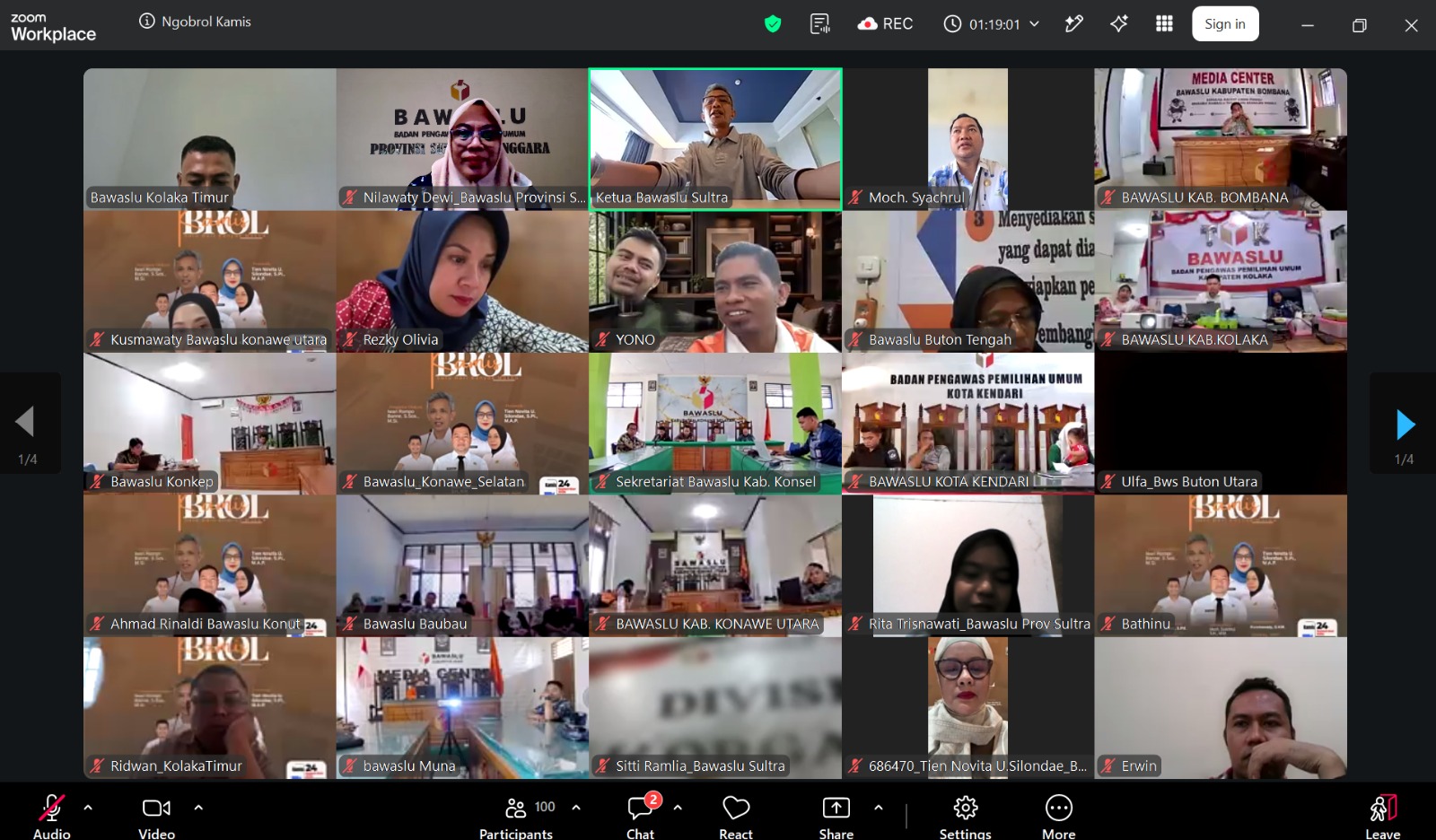 Iwan Rompo Banne, S.Sos., M.Si (Ketua Bawaslu Sultra) Saat Memberikan Sambutan dan Arahan Pada Kegiatan Ngobrol Kamis Yang Digelar Melalui Zoom Meeting/Daring  
