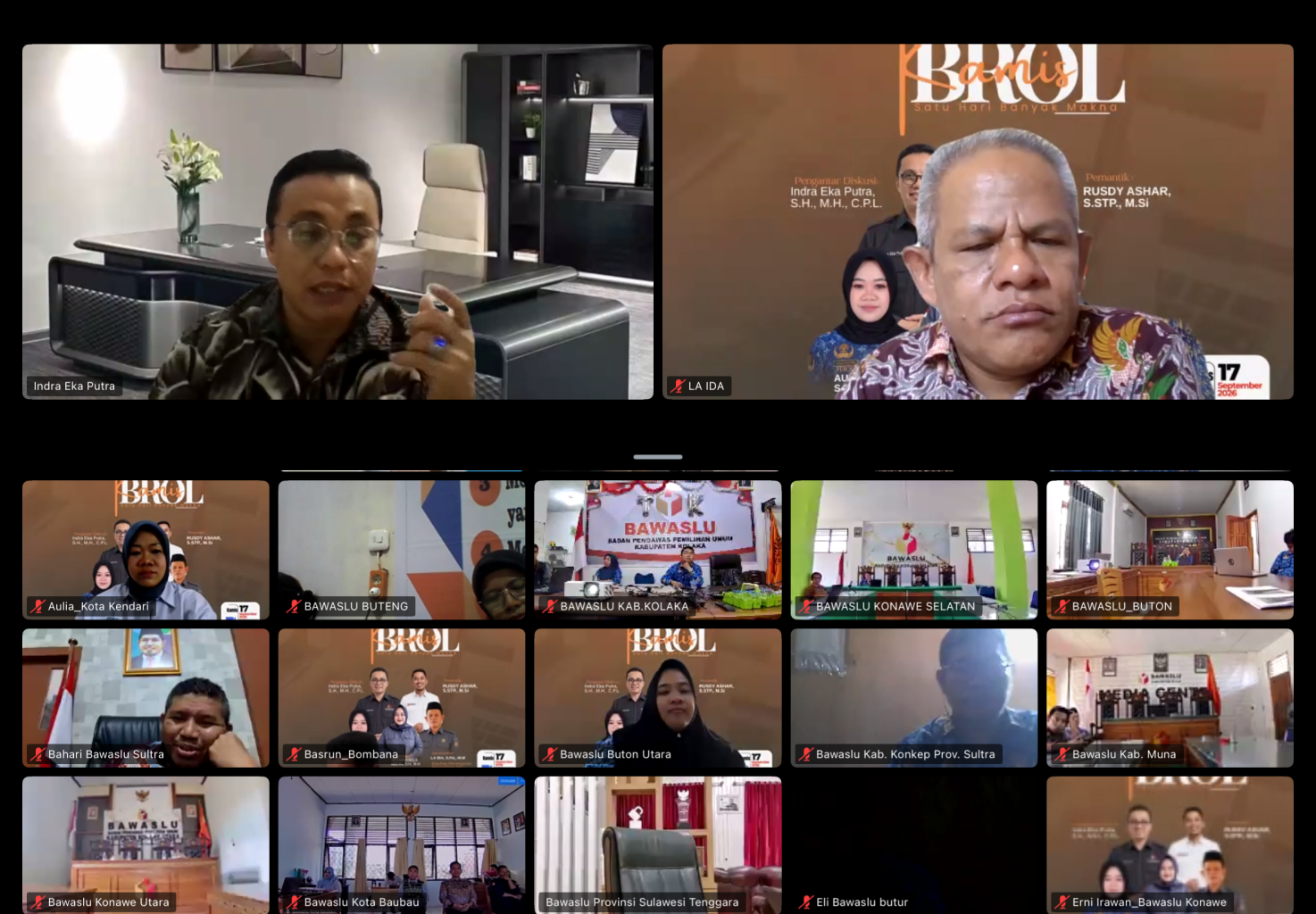 Indra Eka Putra, S.H., M.H.Cpl (Anggota Bawaslu Provinsi Sulawesi Tenggara) Saat Memberikan Arahan dan Sambutan diNgobrol Kamis Melalui Zoom Meeting/Daring