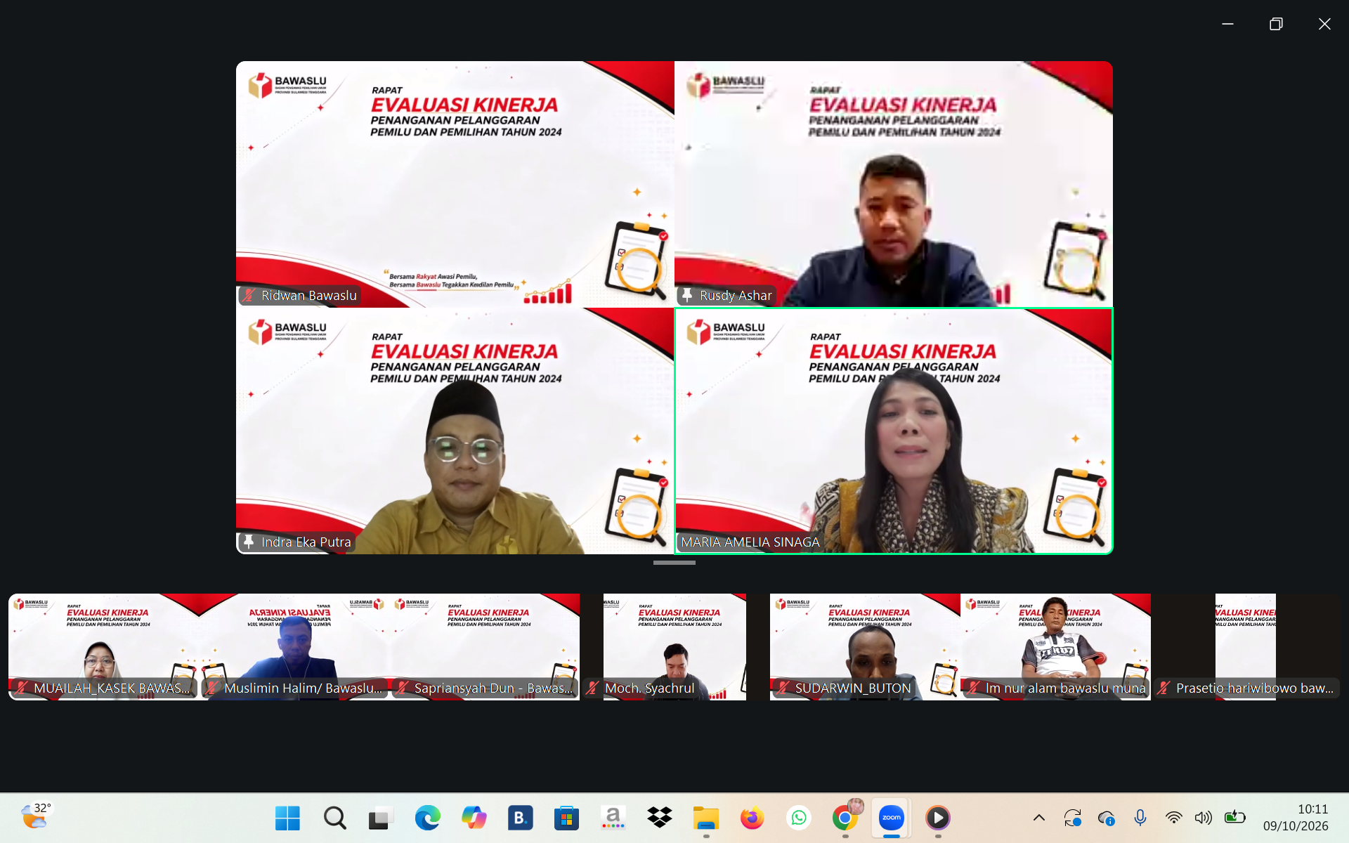 Indra Eka Putra, S.H., M.H.Cpl (Anggota Bawaslu Provinsi Sulawesi Tenggara) Saat Memberikan Arahan dan Sambutan di Rapat Evaluasi Kinerja Penanganan Pelanggaran Pemilu dan Pemilihan Tahun 2024 Melalui Zoom Meeting/Daring
