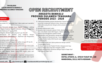 Pengumuman Pendaftaran Calon Anggota Bawaslu Provinsi Sulawesi Tenggara Periode 2023-2028